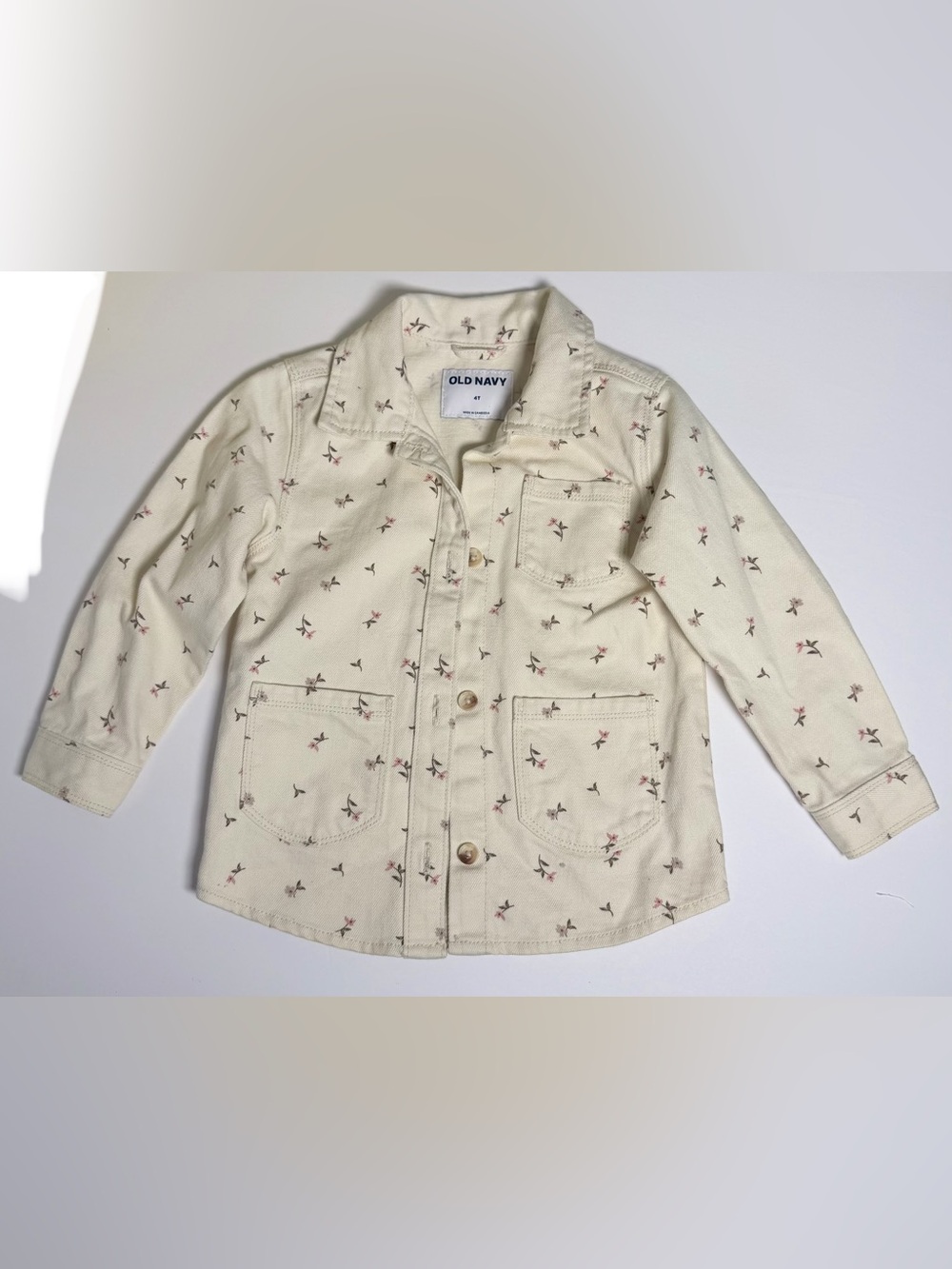 Old Navy Cream Floral Button-Front girls Shirt Jacket 4T 100% cotton